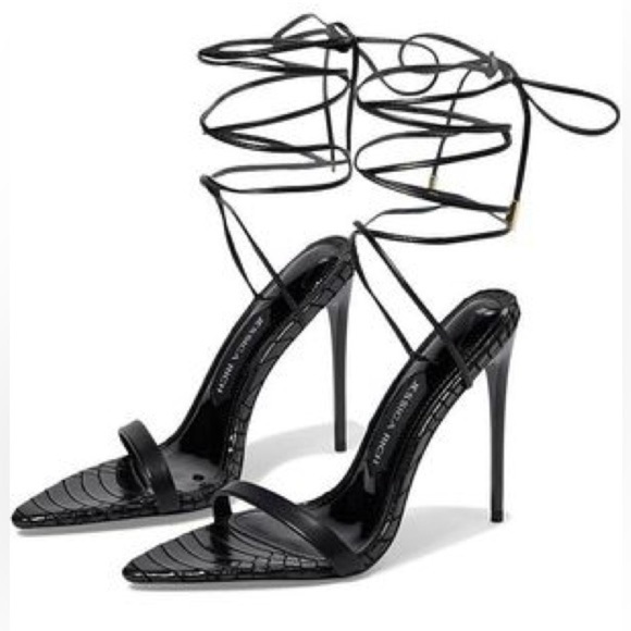 Jessica Rich Rich Sandal Stiletto Heel Croc Embossed Ankle Wrap Sz 37 - Picture 1 of 13